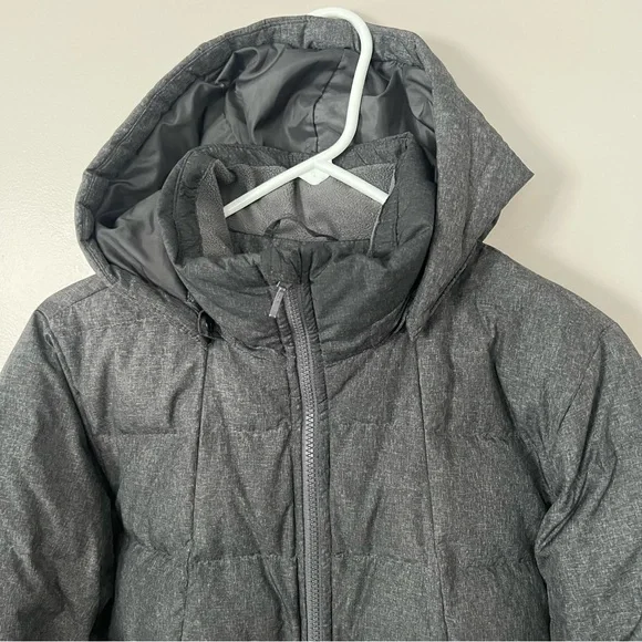 Lands End Down Puffer Coat Grey Hooded Size 10 12 Medium Winter Jacket Long - Picture 2 of 14